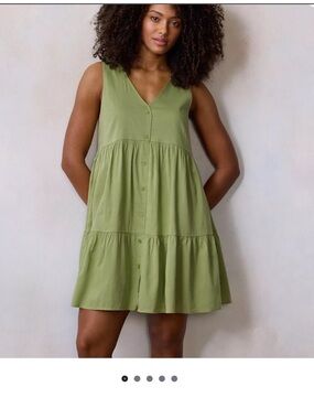 LC Lauren Conrad Olive Green V-Neck Shift Dress